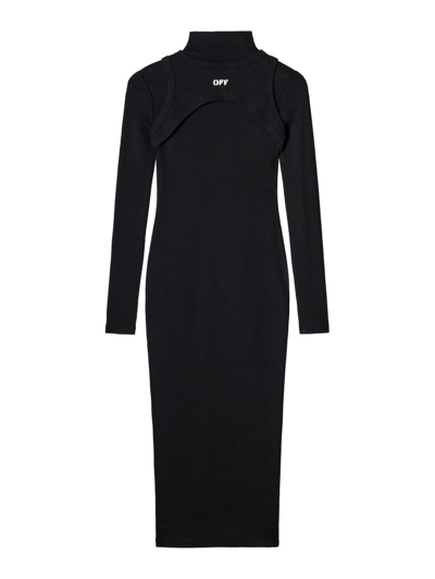 Off-white Off White™ Black Cotton Midi Dress With Logo