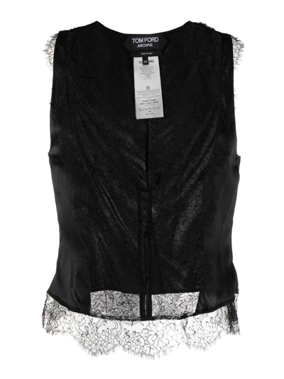 Tom Ford Silk-satin Lace Camisole Top In Black