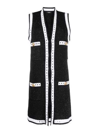 Balmain Maxy Cardigan Knit Lurex Mb In Black