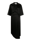 Nanushka Lais Half-sleeve Satin Midi Wrap Dress In Black