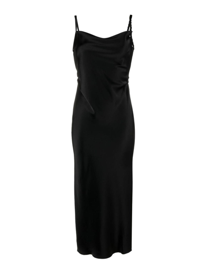 Nanushka Fiore Satin Midi Dress In Negro