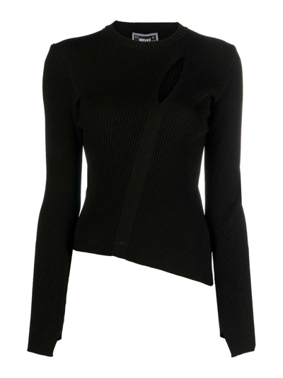 Versace Cut-out-detailing Asymmetric Jumper In Black
