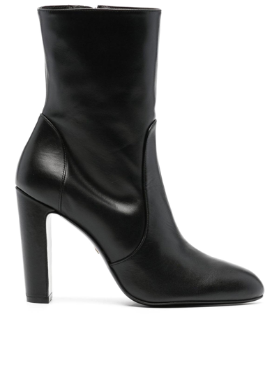 Stuart Weitzman Vida Leather Block-heel Booties In Black