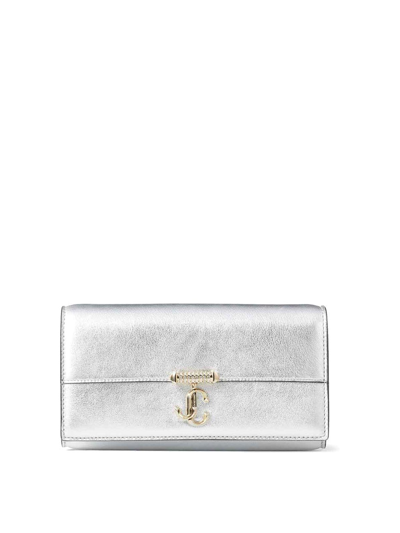 Jimmy Choo Leather Varenne Chain Wallet In Plata