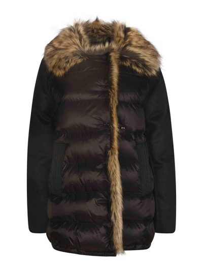 Fay Fur Detailed Padded Jacket In Brown