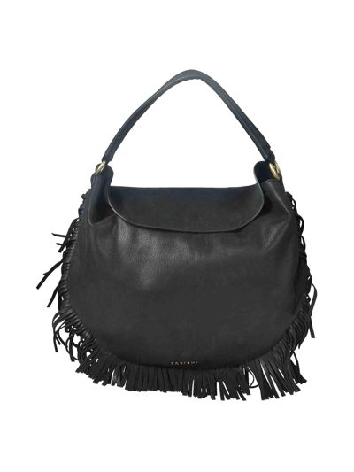 Orciani Pong Soft Fringed Leather Tote Bag In Black