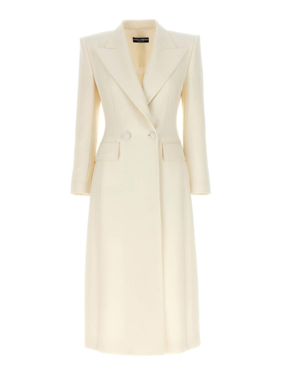 Dolce & Gabbana Long Double-breasted Wool Cady Coat In White