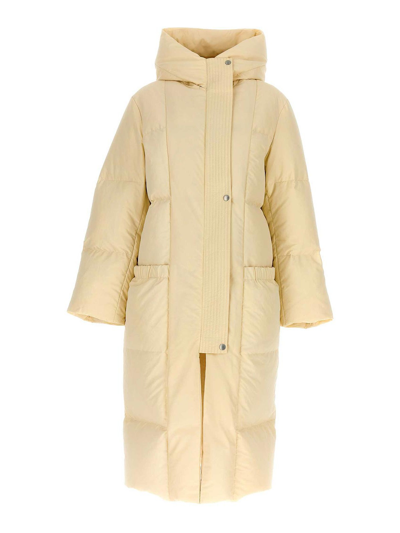 Jil Sander Long Down Jacket In Cream Polyester In Beige