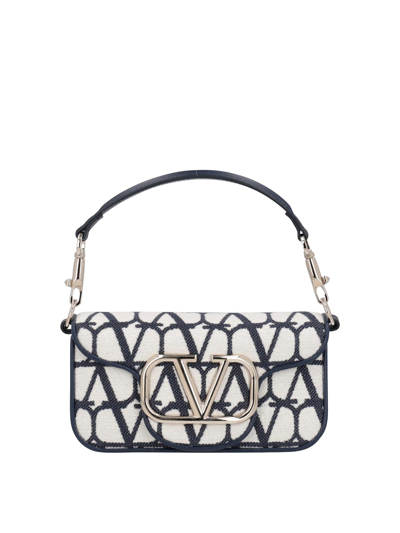 Valentino Garavani Vlogo Loco Small Toile Iconographe Canvas & Leather Shoulder Bag In White