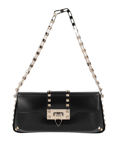 Valentino Garavani Women's Rockstud Brushed Calfskin Shoulder Bag In Black