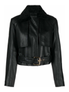 Pinko Cropped Leather Jacket With Asymmetrical Zip In Black