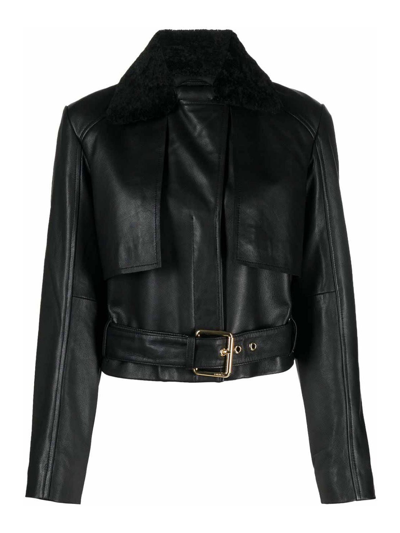 Pinko Faux-leather Belted Jacket In Black