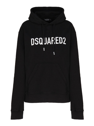 Dsquared2 Cotton Sweatshirt With Hood And Logo In Black