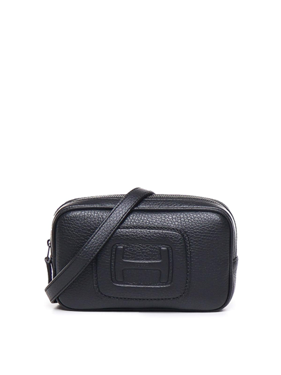Hogan Logo-embossed Leather Crossbody Bag In Black