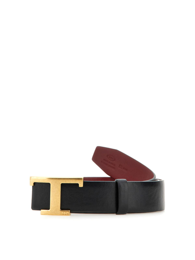 Tod's Timeless T Reversible Leather Belt In Brown