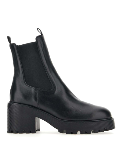 Hogan Black Leather Ankle Boots In Negro