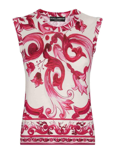 Dolce & Gabbana Maiolica-print Silk Tank Top In Pink