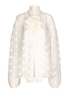 Dolce & Gabbana Devoré Satin Pussy-bow Shirt With All-over Dg Logo In White