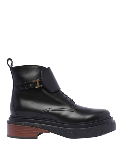 Tod's Buckled Leather Lace-up Boots In Black