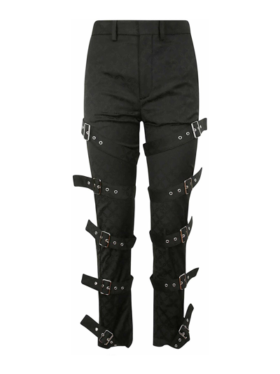 Charles Jeffrey Loverboy Belted Patterned-jacquard Skinny Trousers In Black