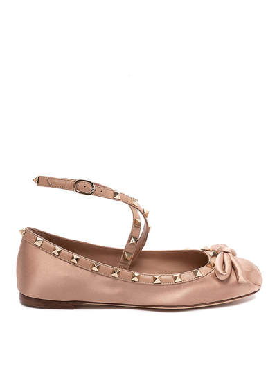 Valentino Garavani Rockstud Satin Ballerina Flats In Pink