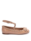Valentino Rockstud Ankle-strap Ballerina Flats In Pink