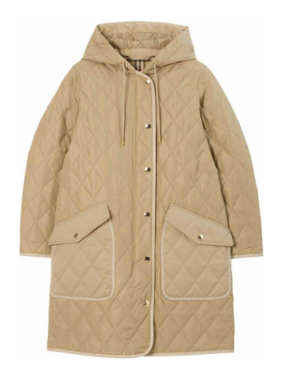 Burberry Diamond-quilted Hooded Parka Coat In Brown