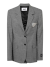 Msgm Embellished Single Breasted Checked Blazer In Gris