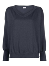 Brunello Cucinelli Long-sleeved V-neck Sweater In Azul Claro