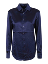 Polo Ralph Lauren Dark Blue Long Sleeve Button Front Silk Shirt In Dark Blue