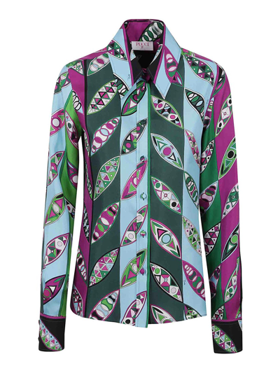 Emilio Pucci Ls Shirt - Silk Twill In Green