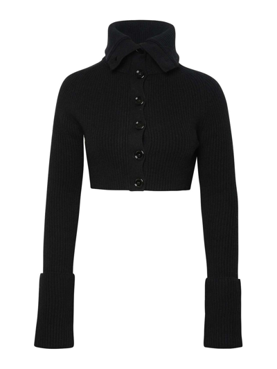 Sportmax Efebo Wool Knit High Neck Crop Cardigan In Black