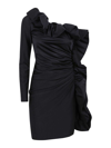 P.a.r.o.s.h One-shoulder Ruffle-trimmed Mini Dress In Black
