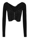 Rabanne Stud Detail Long Sleeve Crop Top In Black
