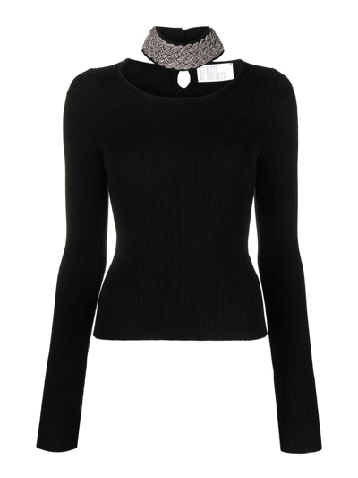 Giuseppe Di Morabito Crystal-embellished Ribbed-knit Jumper In Black