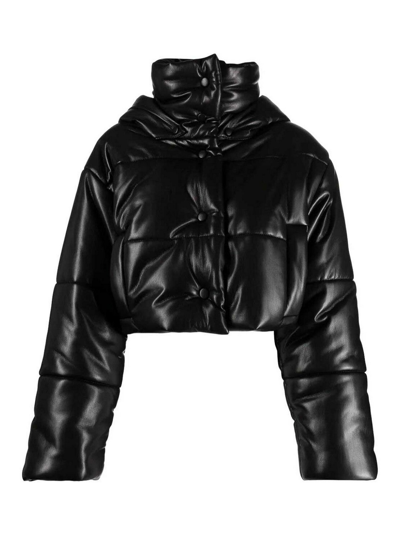 Nanushka Hooded Cropped Puffer Jacket In Black
