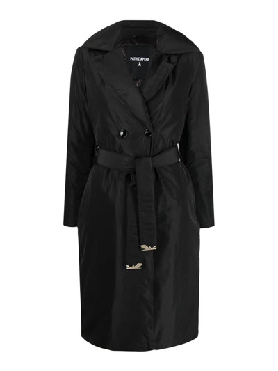 Patrizia Pepe Double-breasted Belted Padded Coat In Black