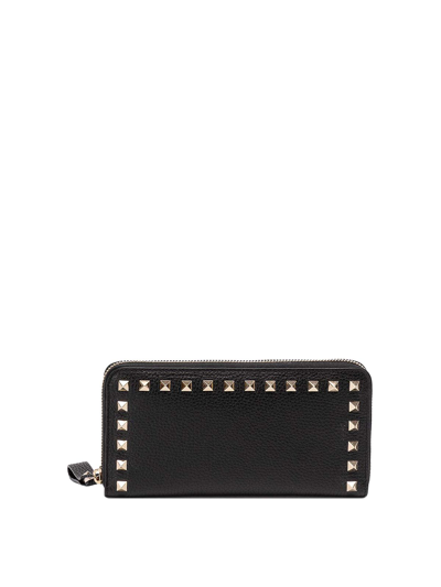 Valentino Garavani `rockstud` Leather Zip Around Continental Wallet In Black  