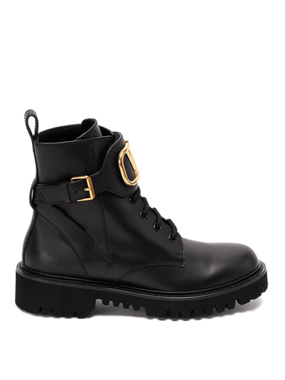 Valentino Garavani Dnu Pack Valentino Vlogo 35 Leather Combat Boot In Black