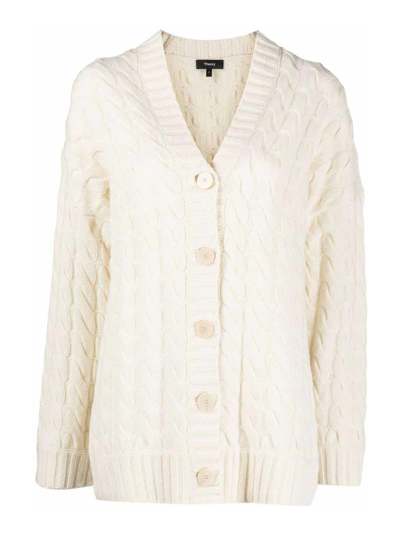 Theory V-neck Cable-knit Cardigan In White