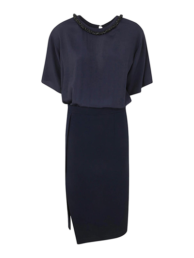 N°21 Midi Dress With Pencil Skirt And Shirt Neck In Blue