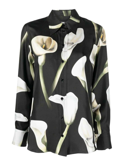 Lanvin Calla Lily-print Silk Shirt In Black