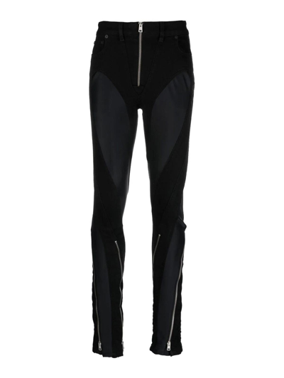 Mugler Zipped Bi-material Jeans In Negro