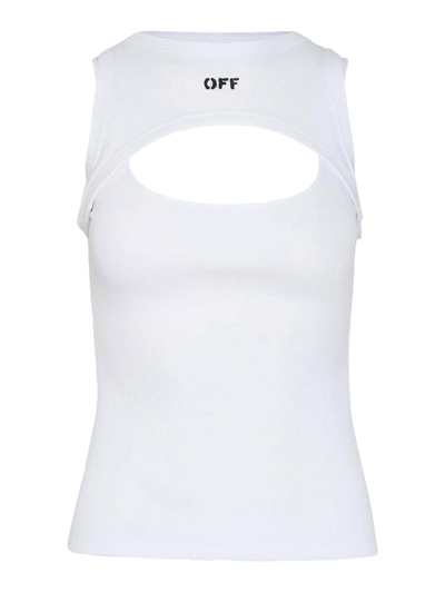 Off-white Ribbed Top With Front Logo In White