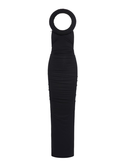 Off-white Long Draped Dress In Black