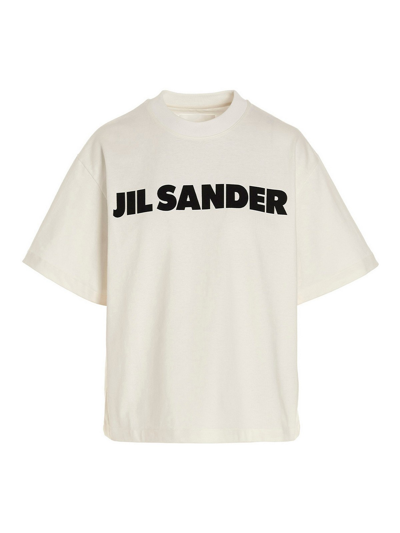 Jil Sander Crewneck T-shirt With Front Logo Print In White