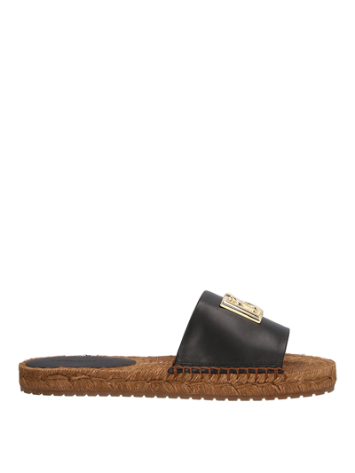 Dolce & Gabbana Dg Logo Leather Espadrille Sandal In Black