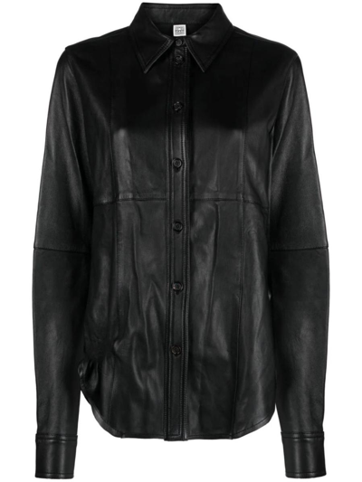 Totême Panelled Leather Shirt In Black