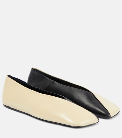 Jil Sander Leather Ballet Flats In Beige