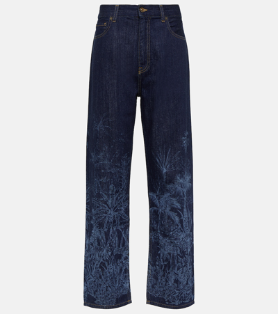 Alanui Jungle Printed High-rise Jeans In Blue